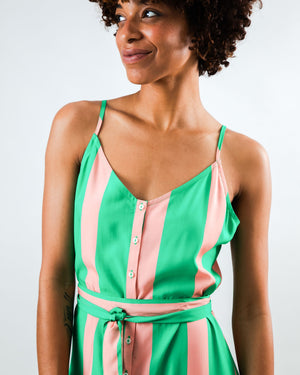 Color Block Strap Dress Green