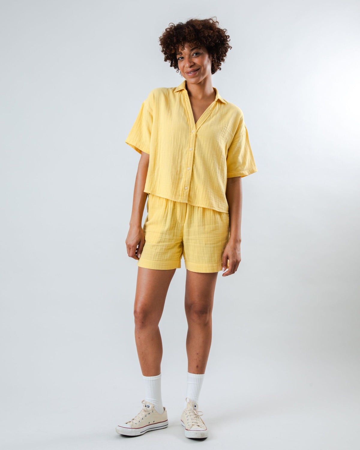 Bubble Cropped Blouse Yellow