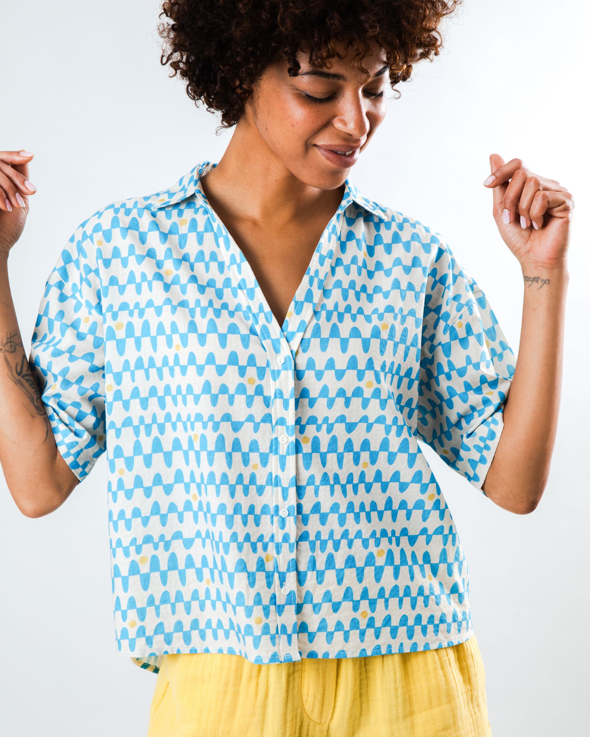 Sunset Cropped Blouse Blue