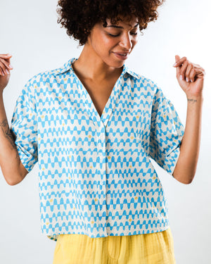 Sunset Cropped Blouse Blue