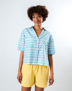 Sunset Cropped Blouse Blue