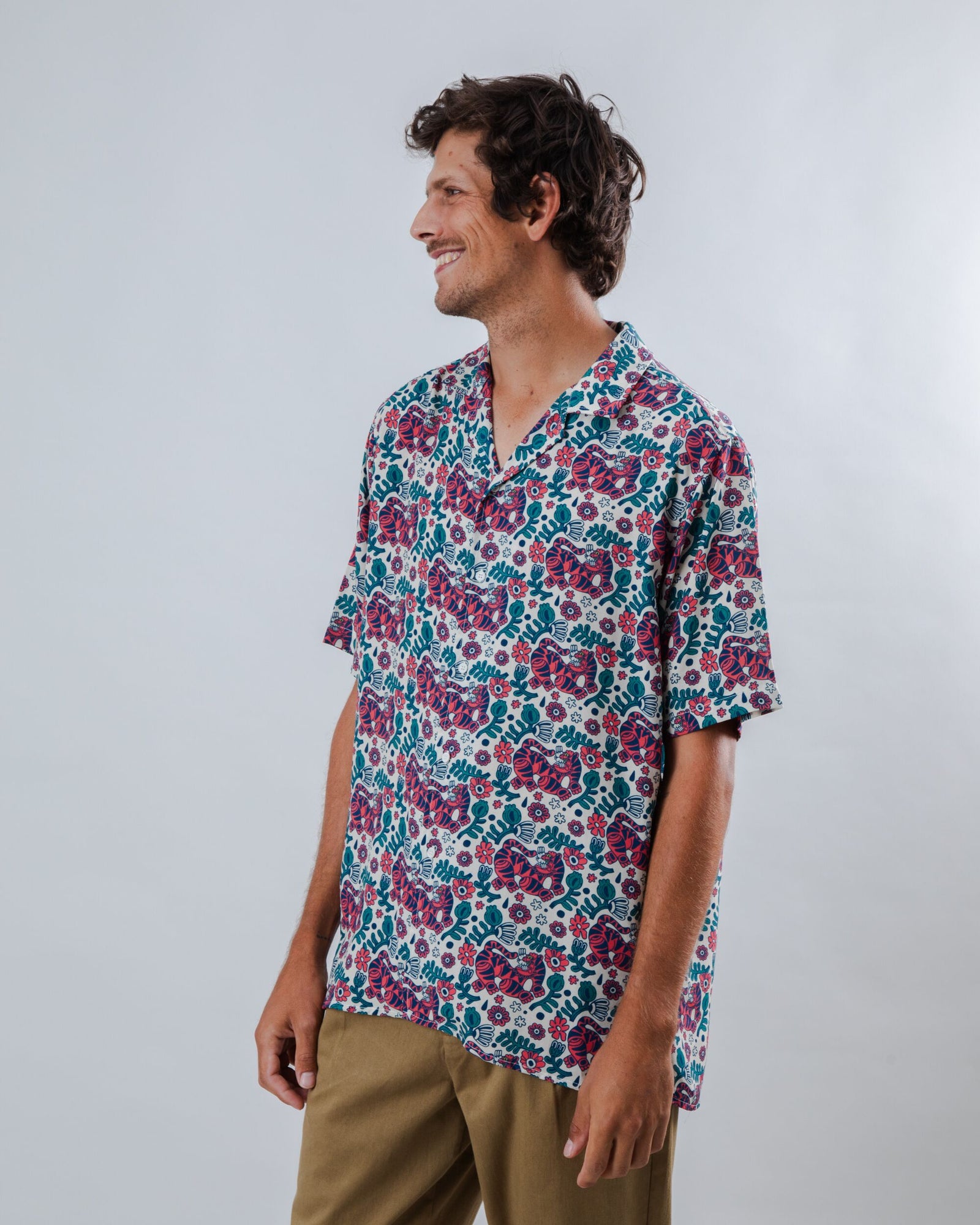 Asis Percales Tigris Aloha Shirt Ecru