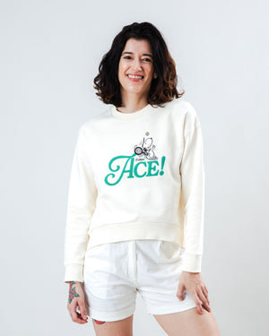 Peanuts Ace Snoopy Sweatshirt Rounded Hem Ecru