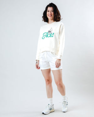 Peanuts Ace Snoopy Sweatshirt Rounded Hem Ecru