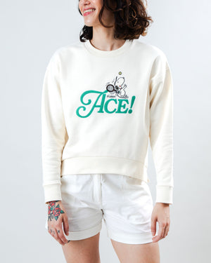 Peanuts Ace Snoopy Sweatshirt Rounded Hem Ecru