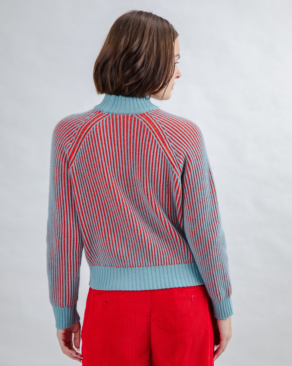Bicolor Wool Cropped Sweater Blue
