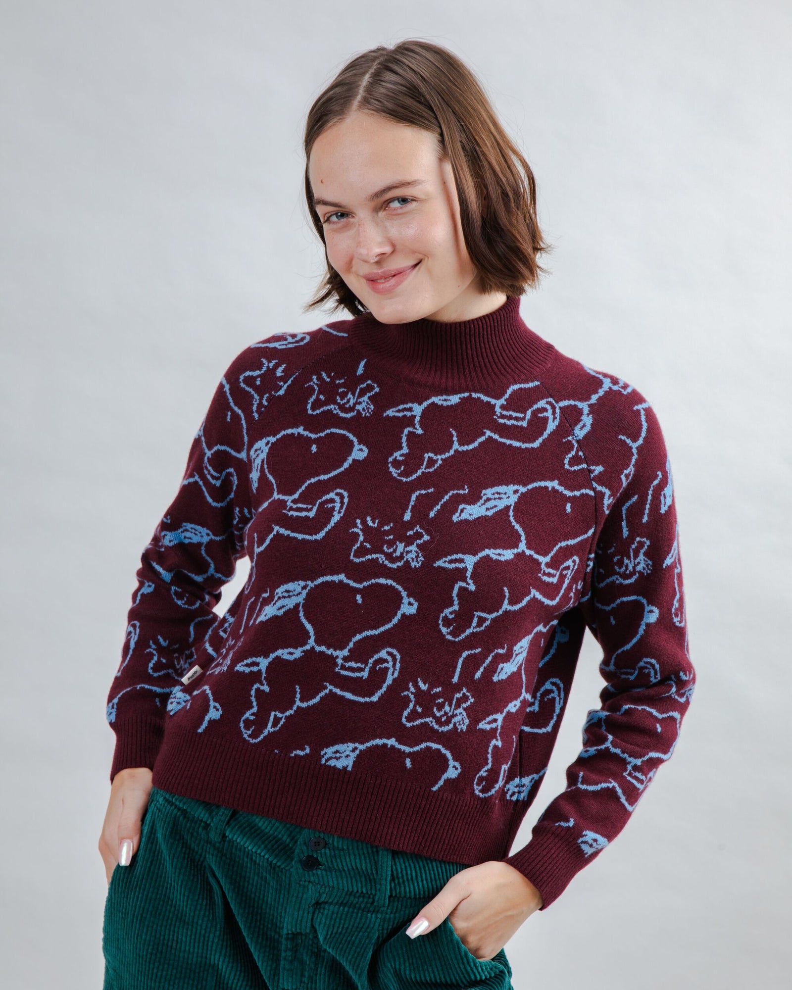 Peanuts Cropped Sweater Jacquard Chocolate