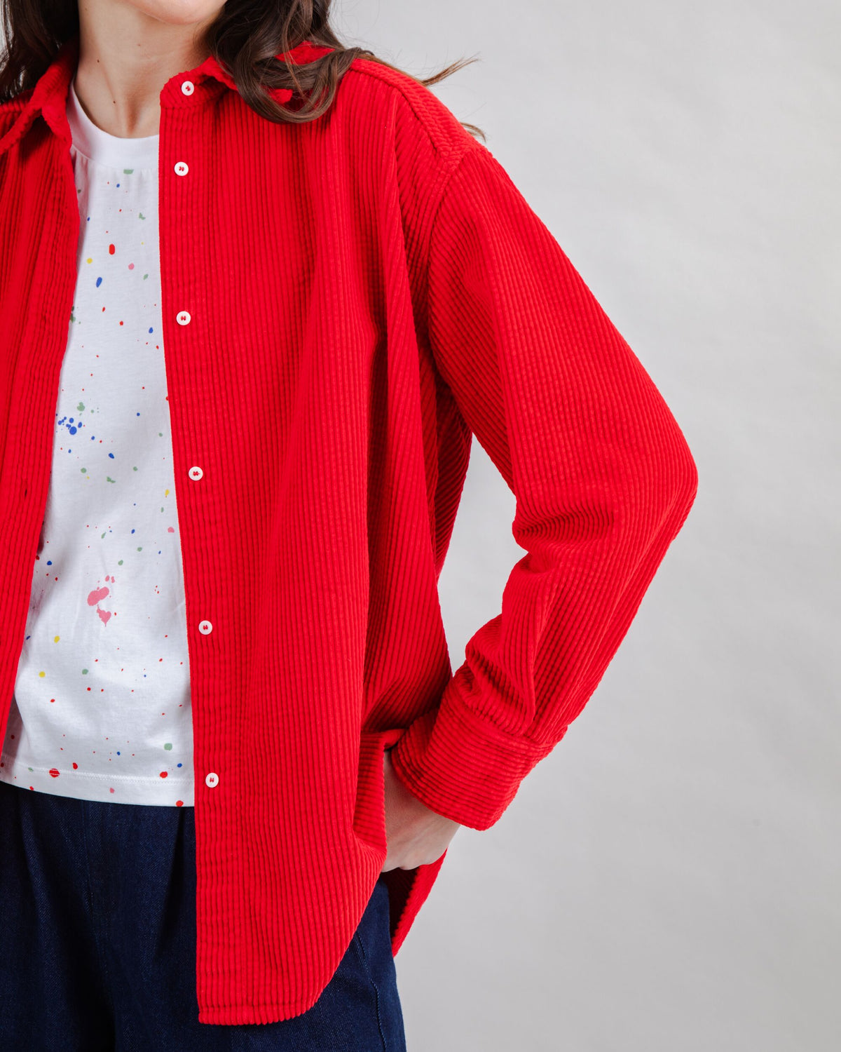 Corduroy Long Overshirt Red