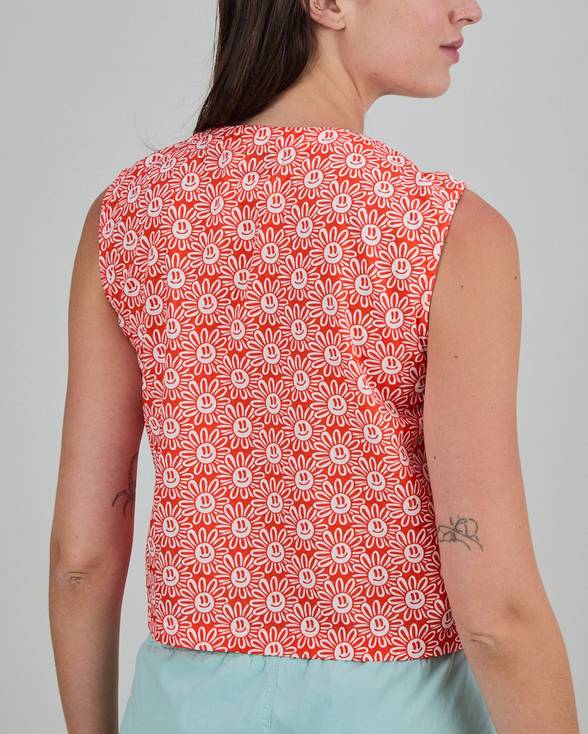 Asis Percales Daisy Button Up Blouse Red