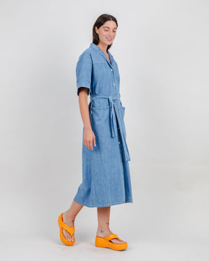 Washed Denim Shirt Dress Blue