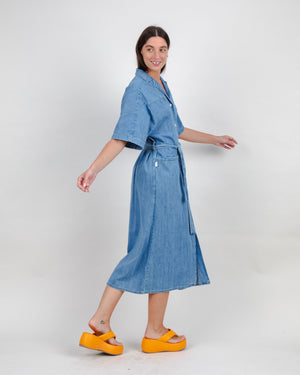 Washed Denim Shirt Dress Blue