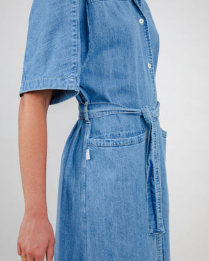 Washed Denim Shirt Dress Blue