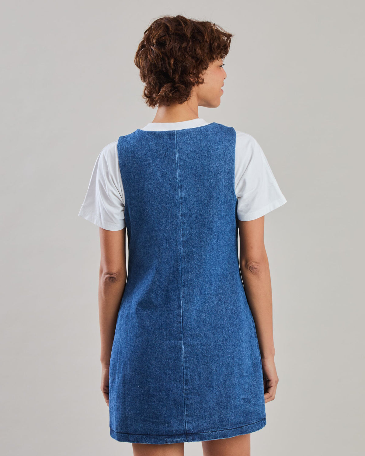 Washed Denim Short Dress Blue