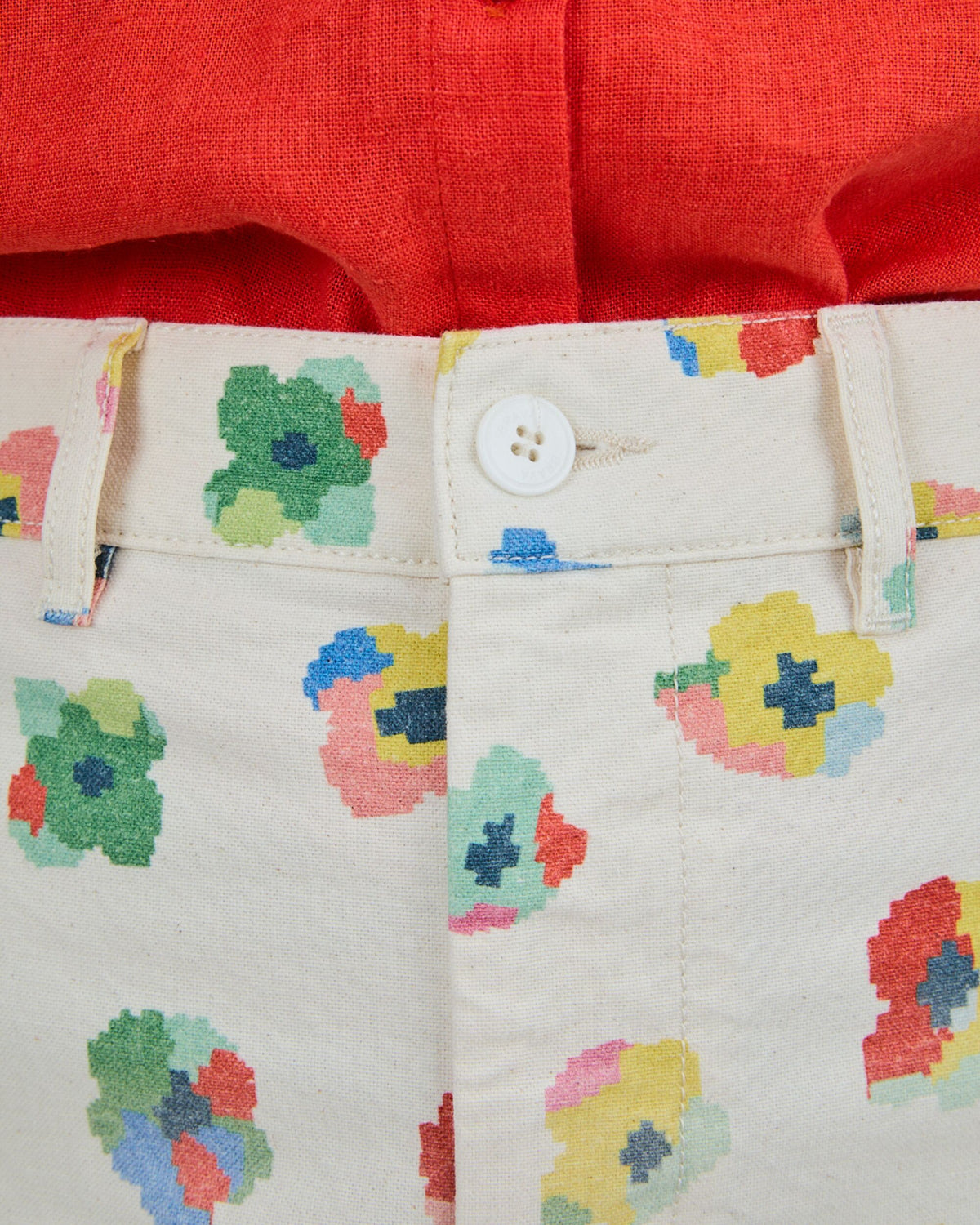 Mini Flower Straight Leg Pants Ecru