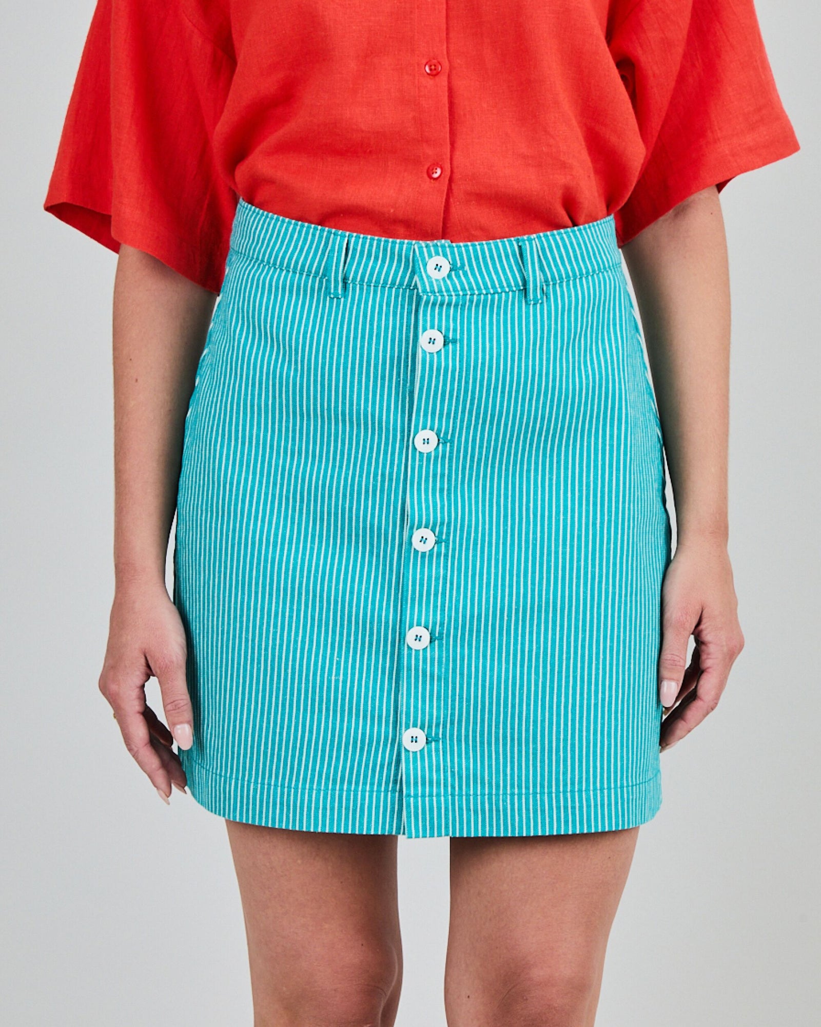Denim Stripes Mini Skirt Green