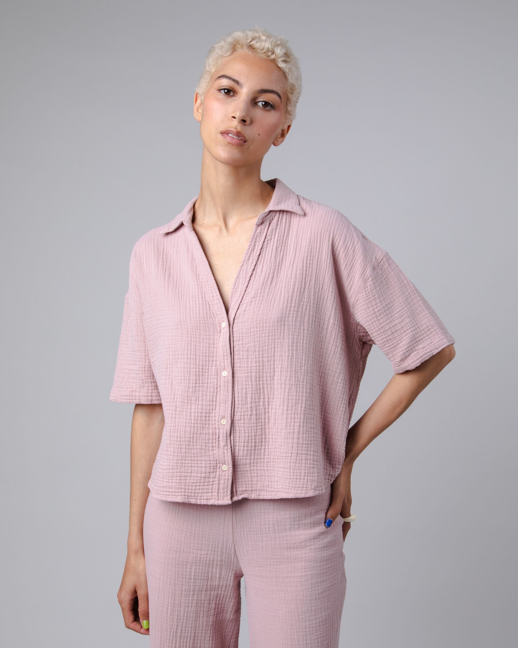 Bubble Oversize Cropped Blouse Rose